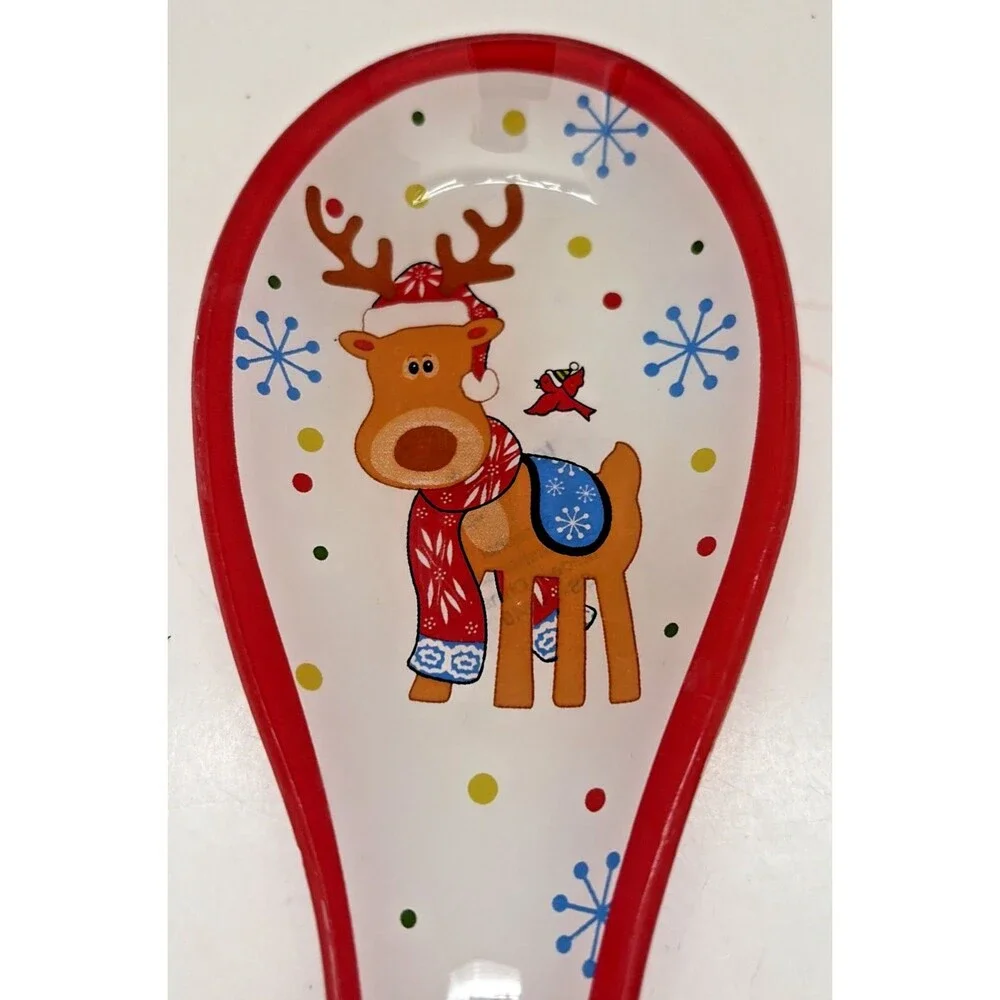 Temptations Christmas Holiday Reindeer Glass Spoon Rest NIB